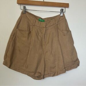 United Colors of Benetton High Rise Organic Brown Linen Trouser Shorts B3
